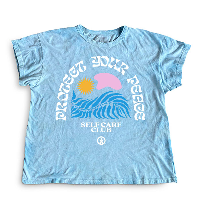 Rebels of Kindness - Protect Your Peace Women's Boxy Tee Blue Tie Dye
